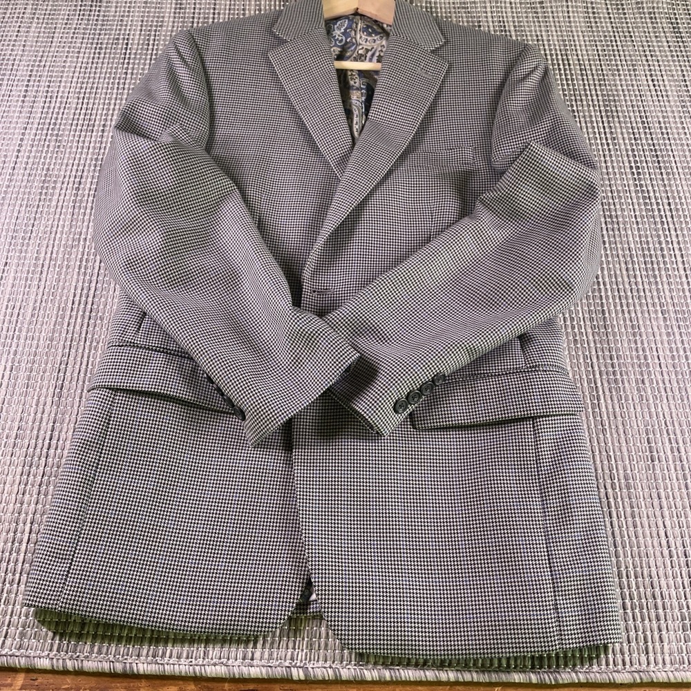 Lauren Ralph Lauren Mens 40R Blazer Houndstooth Blue Windowpane Sport Coat